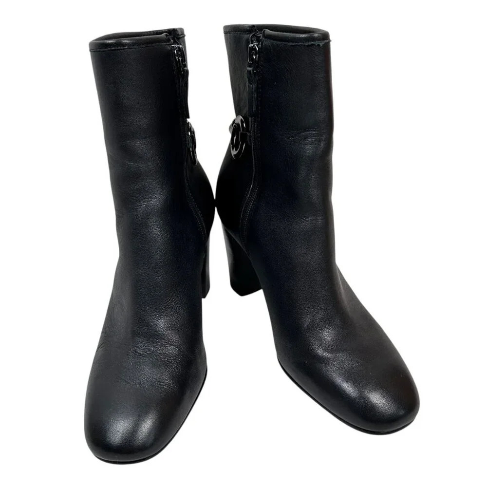 Johnston & Murphy Charlotte Bit Bootie Size 8.5 Leather Boot Heel Preppy Square